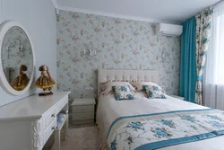 Wallpaper with birds in the bedroom interior