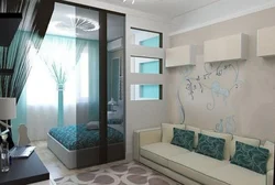 Düzbucaqlı otaq dizayn balkonlu qonaq otağı yataq otağı