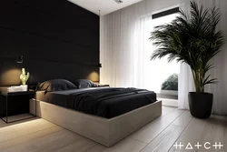 Bedroom interior with dark wall near the bed