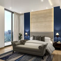 Bedroom Interior In Blue And Beige Tones