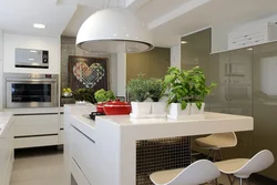 Modern kitchen interior with flowers