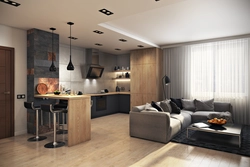 Studio apartment photo in modern style with kitchen