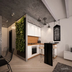 Studio apartment photo in modern style with kitchen