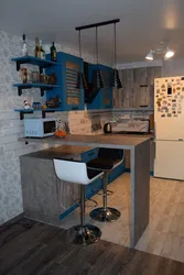 Дызайн кухні ў стылі лофт з барнай стойкай
