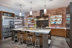 Loft style kitchen design with bar counter
