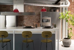 Loft Style Kitchen Design With Bar Counter