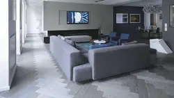 Living Room Design With Gray Tiles On The Floor