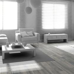 Living Room Design With Gray Tiles On The Floor
