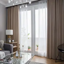 Living room design in a modern style, new curtains