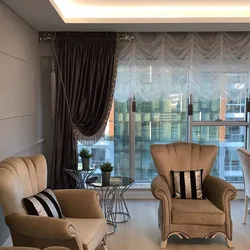 Living room design in a modern style, new curtains