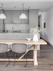Kitchen interior white wood gray
