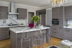 Kitchen interior white wood gray