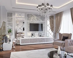 Living Room With Wall-To-Wall Mirror Photo