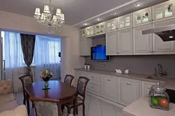 Corner kitchen design 9 sq.m. with TV