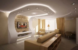 Дизайн гостиной из гипсокартона