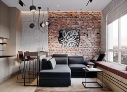 Brick walls in apartment interior photo