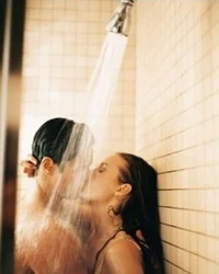 Beautiful photos in the shower in the bathroom