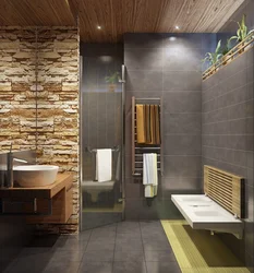 Wooden slats in the bathroom interior