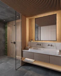 Wooden Slats In The Bathroom Interior