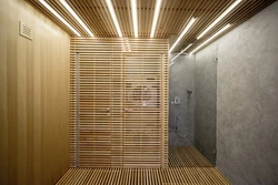 Wooden Slats In The Bathroom Interior