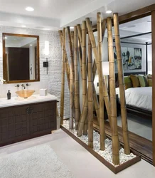 Wooden slats in the bathroom interior