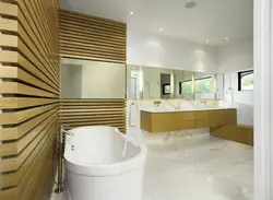 Wooden Slats In The Bathroom Interior