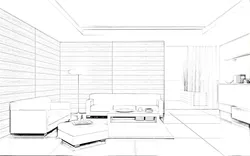 Living room interior pencil drawing