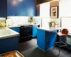 Черно голубой интерьер кухни