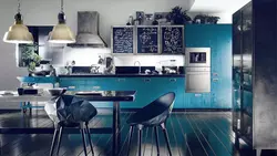Black and blue kitchen interior