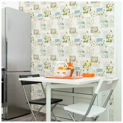 Washable non-woven wallpaper for the kitchen for a small kitchen photo