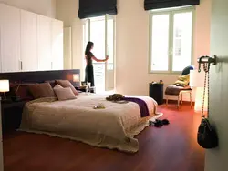 Laminate flooring in the bedroom interior photo