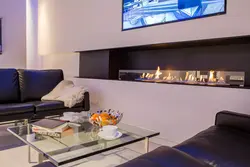 Биокамин в гостиной с телевизором фото