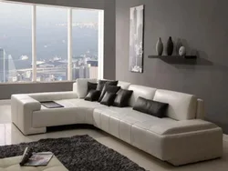 Carpet for a living room in a modern style with a corner sofa photo
