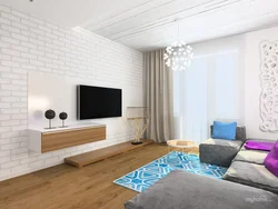 Living room with brick wallpaper photo