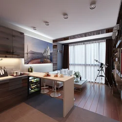 Interior design studio room with kitchen