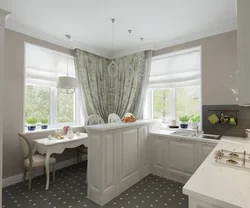 Kitchen design in a house with two windows photo