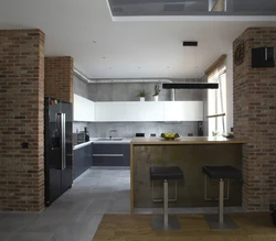 Bar counters in the interior of a kitchen in loft style