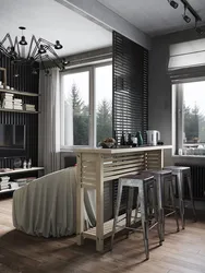 Bar counters in the interior of a kitchen in loft style