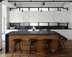 Bar counters in the interior of a kitchen in loft style