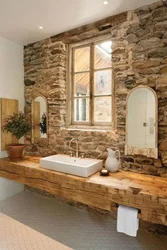 Stone walls in the bathroom interior