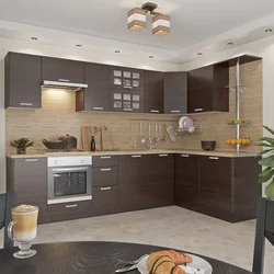 Corner brown kitchens design