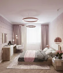 Bedroom design in pink and beige tones