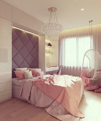 Bedroom design in pink and beige tones