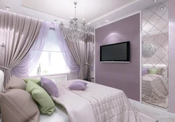 Bedroom design in pink and beige tones