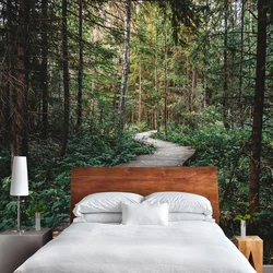 Обои лес дизайн спальни