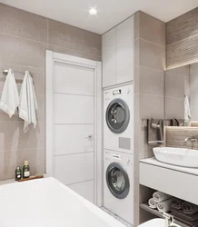 Bath Design With A Cabinet For A Washing Machine