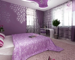 Bedroom design in lilac colors