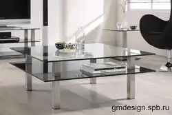 Glass coffee table in the living room interior