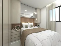 Bedroom design with two wardrobes next to the bed