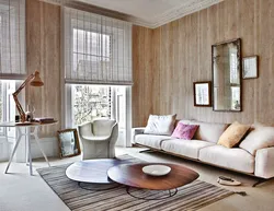 Wood and white color in the living room interior